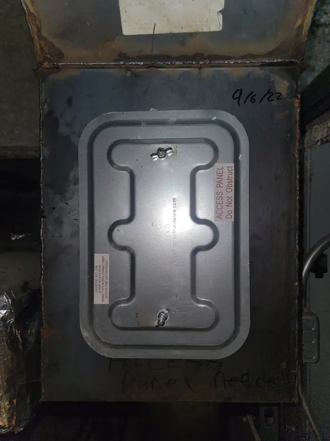 Kitchen exhaust duct access panel after cleaning